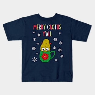 Merry Cactus Y'all - Small Christmas Cactus In Poinsettia Mug Kids T-Shirt